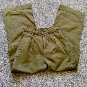 Zudio Y2K 100% Cotton Olive Khaki Green High Waisted Cargo Pants (Size 26, XS)